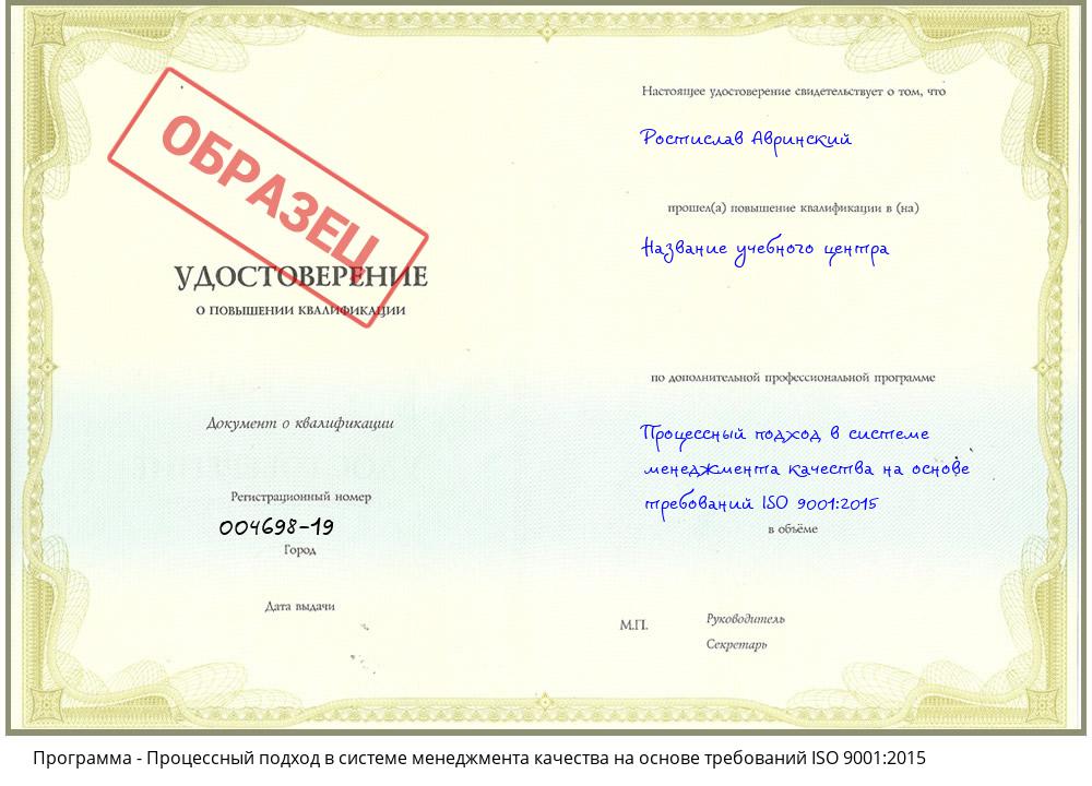 Процессный подход в системе менеджмента качества на основе требований ISO 9001:2015 Солнечногорск