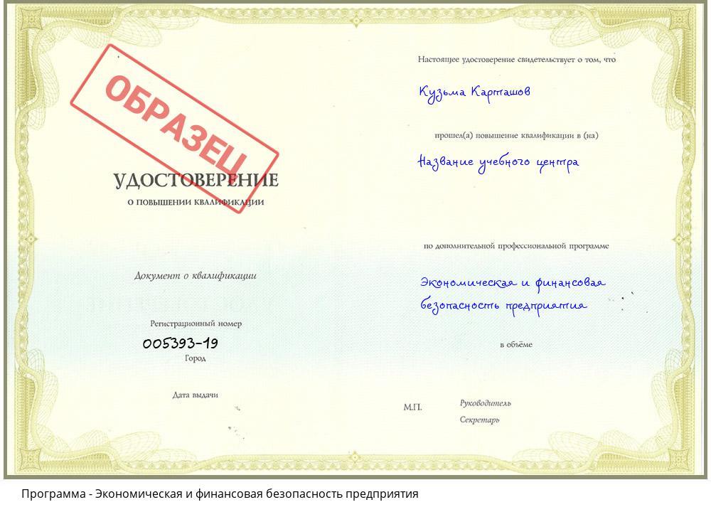 Экономическая и финансовая безопасность предприятия Солнечногорск