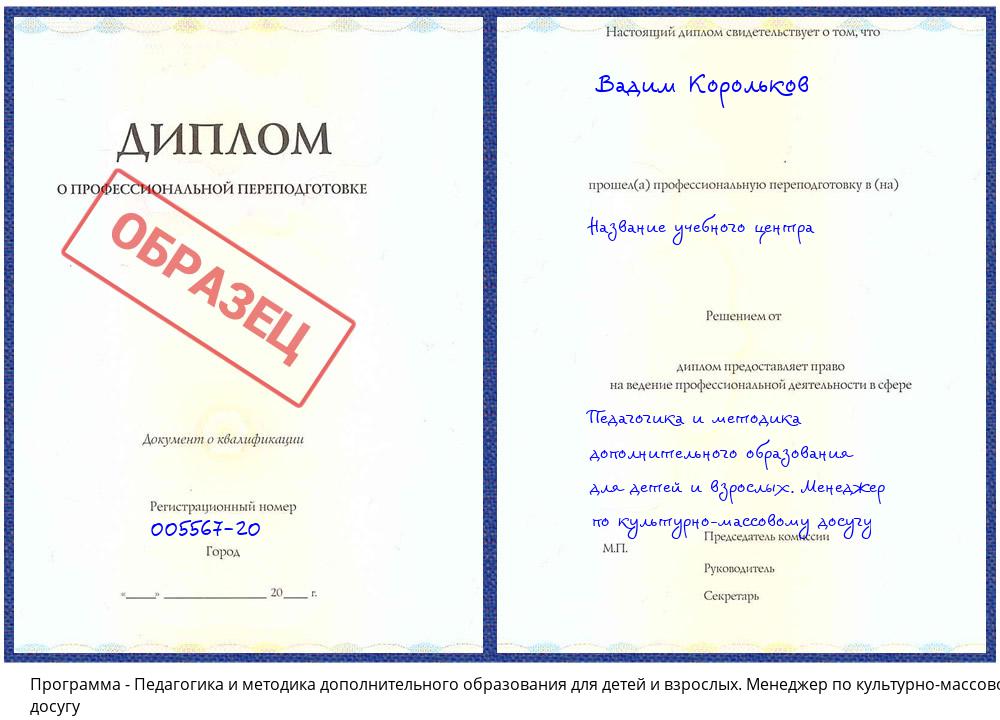 Педагогика и методика дополнительного образования для детей и взрослых. Менеджер по культурно-массовому досугу Солнечногорск