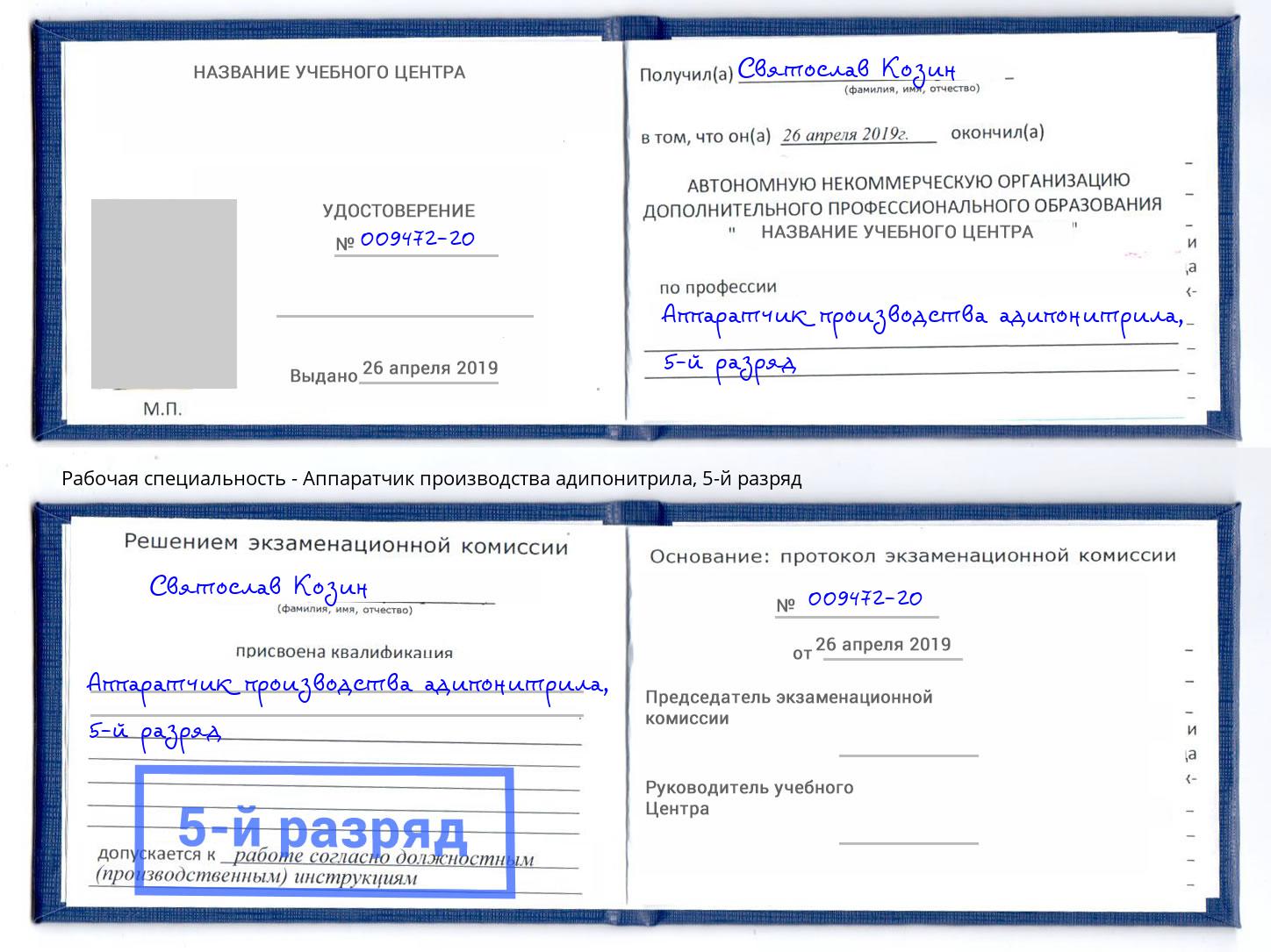 корочка 5-й разряд Аппаратчик производства адипонитрила Солнечногорск