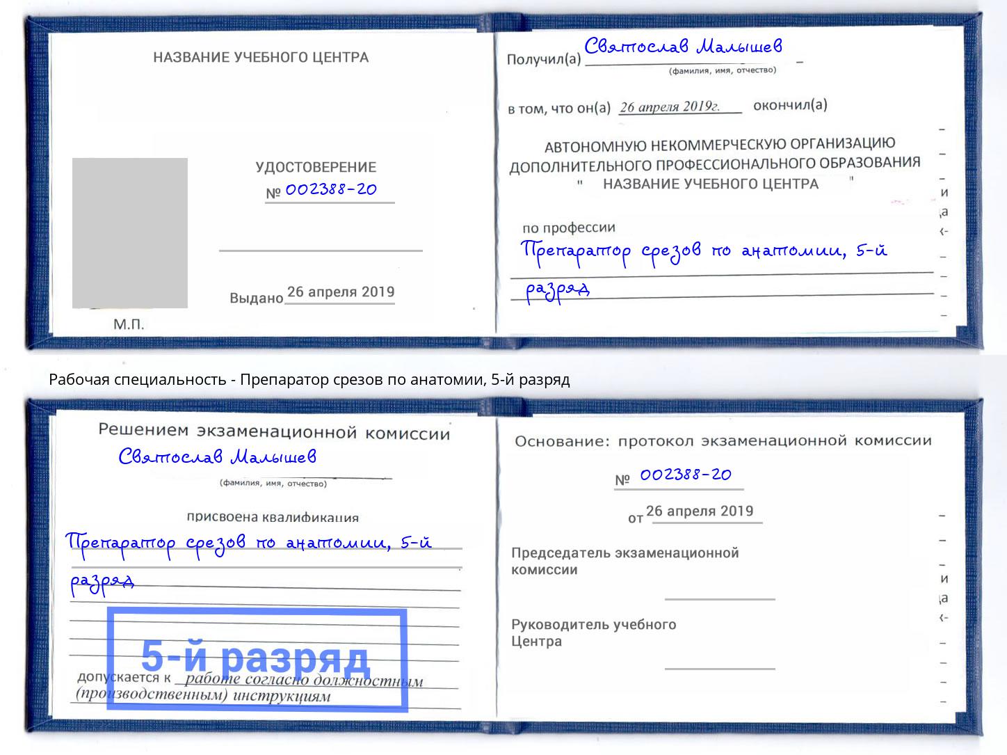 корочка 5-й разряд Препаратор срезов по анатомии Солнечногорск