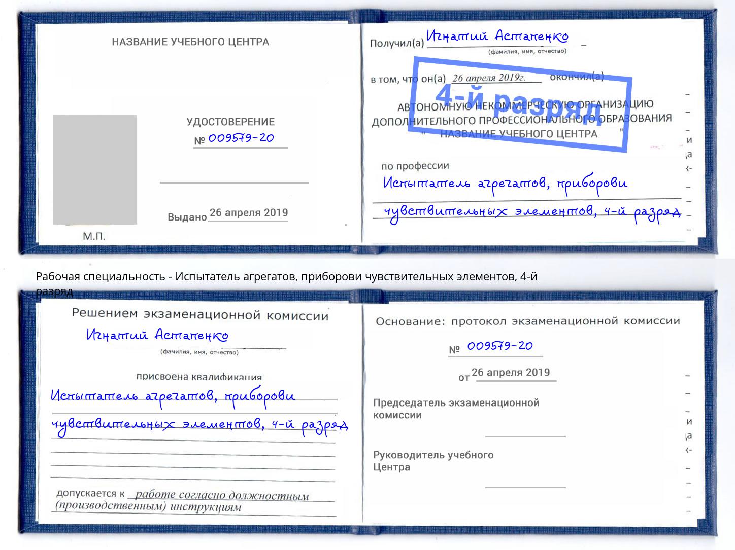 корочка 4-й разряд Испытатель агрегатов, приборови чувствительных элементов Солнечногорск