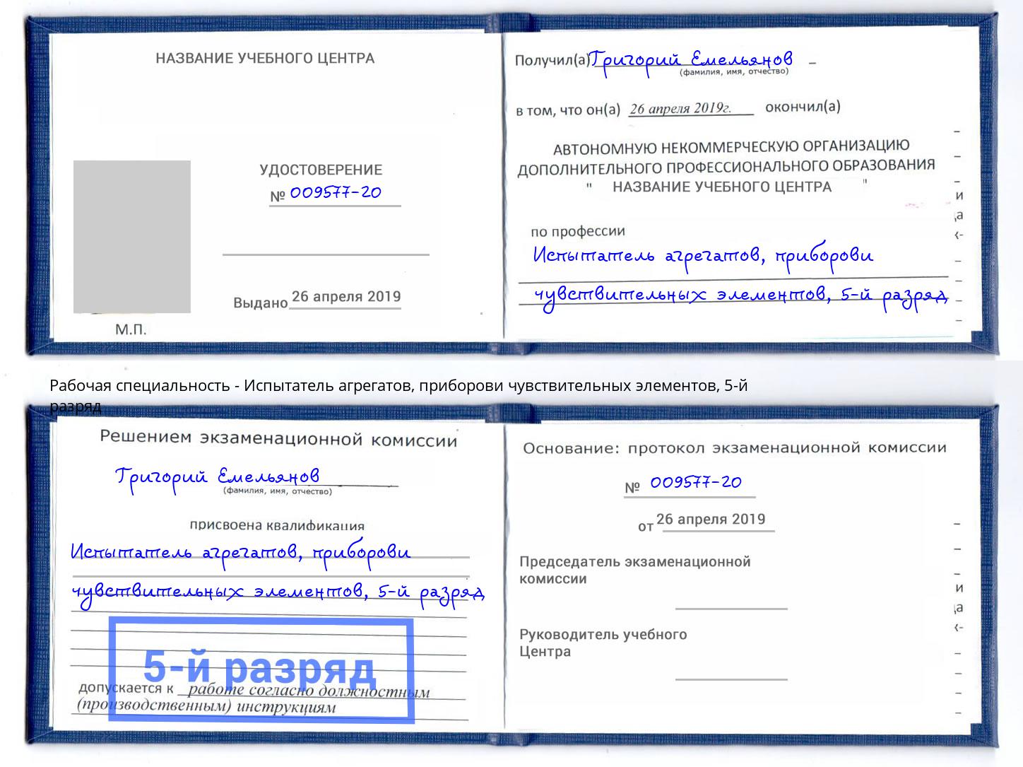 корочка 5-й разряд Испытатель агрегатов, приборови чувствительных элементов Солнечногорск