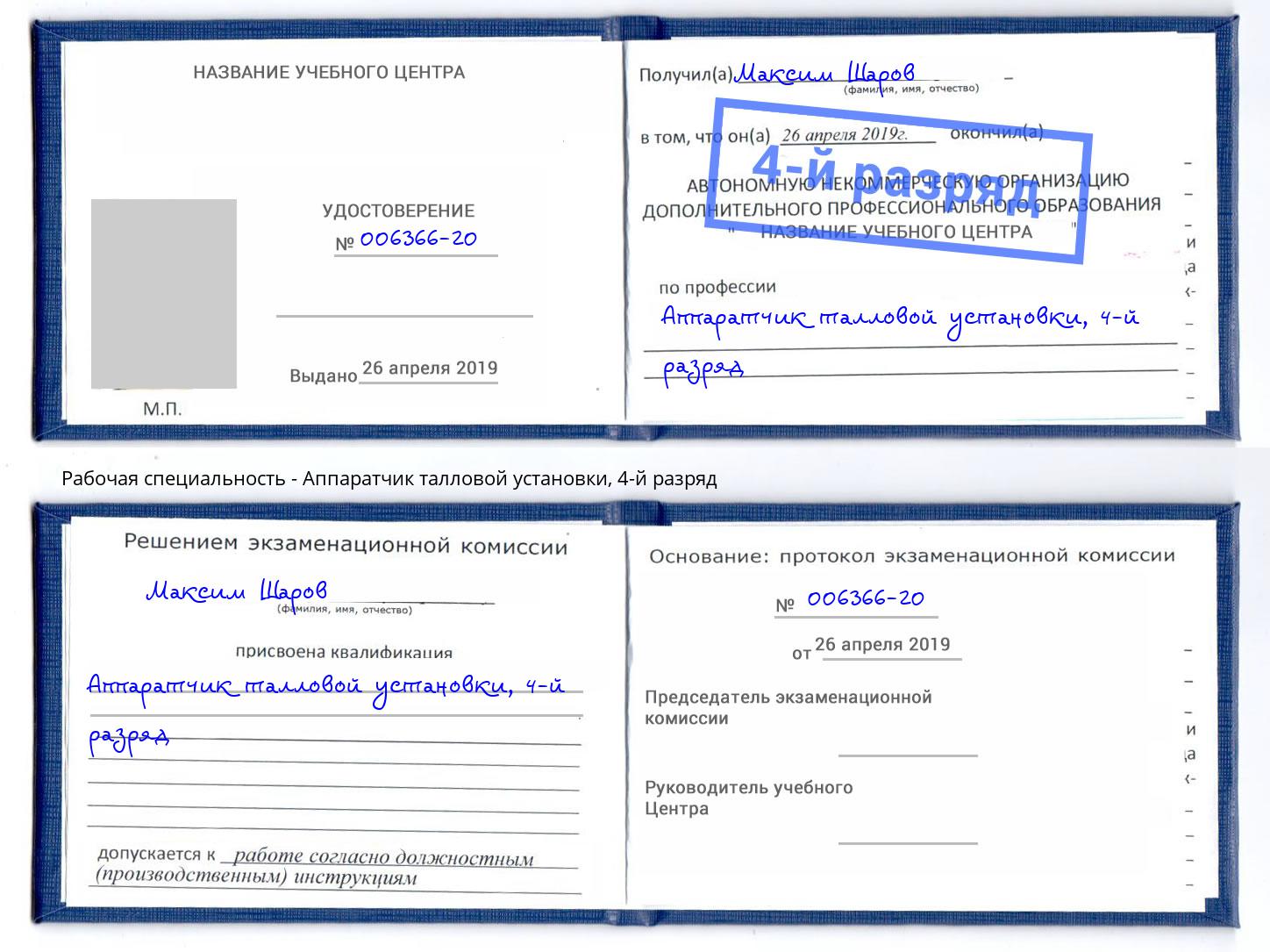 корочка 4-й разряд Аппаратчик талловой установки Солнечногорск