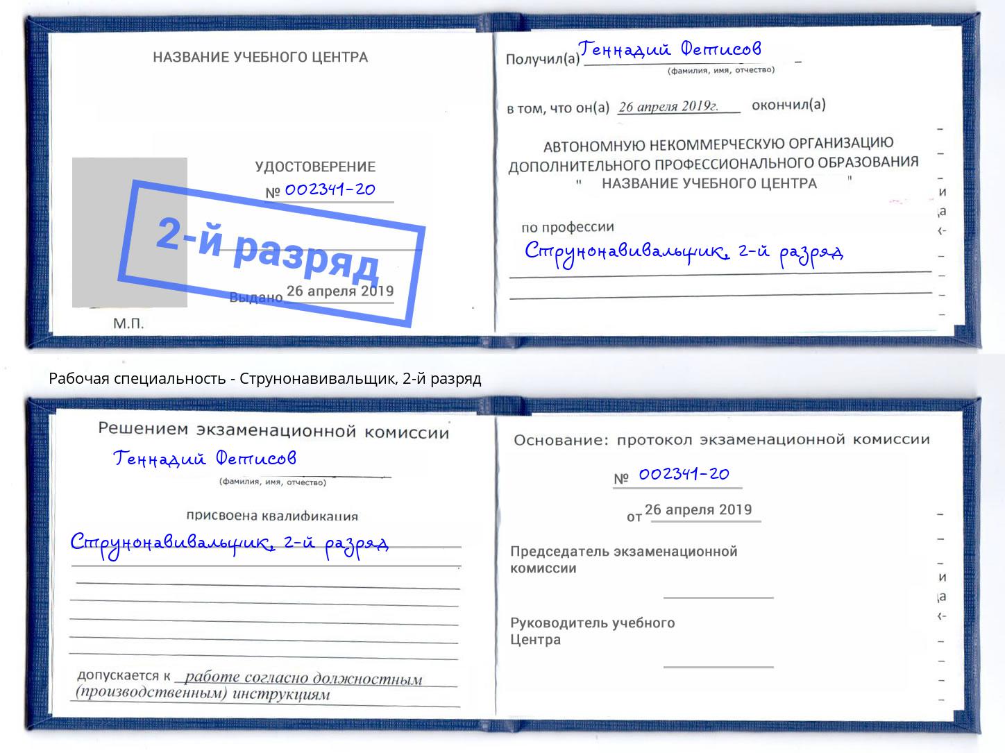корочка 2-й разряд Струнонавивальщик Солнечногорск