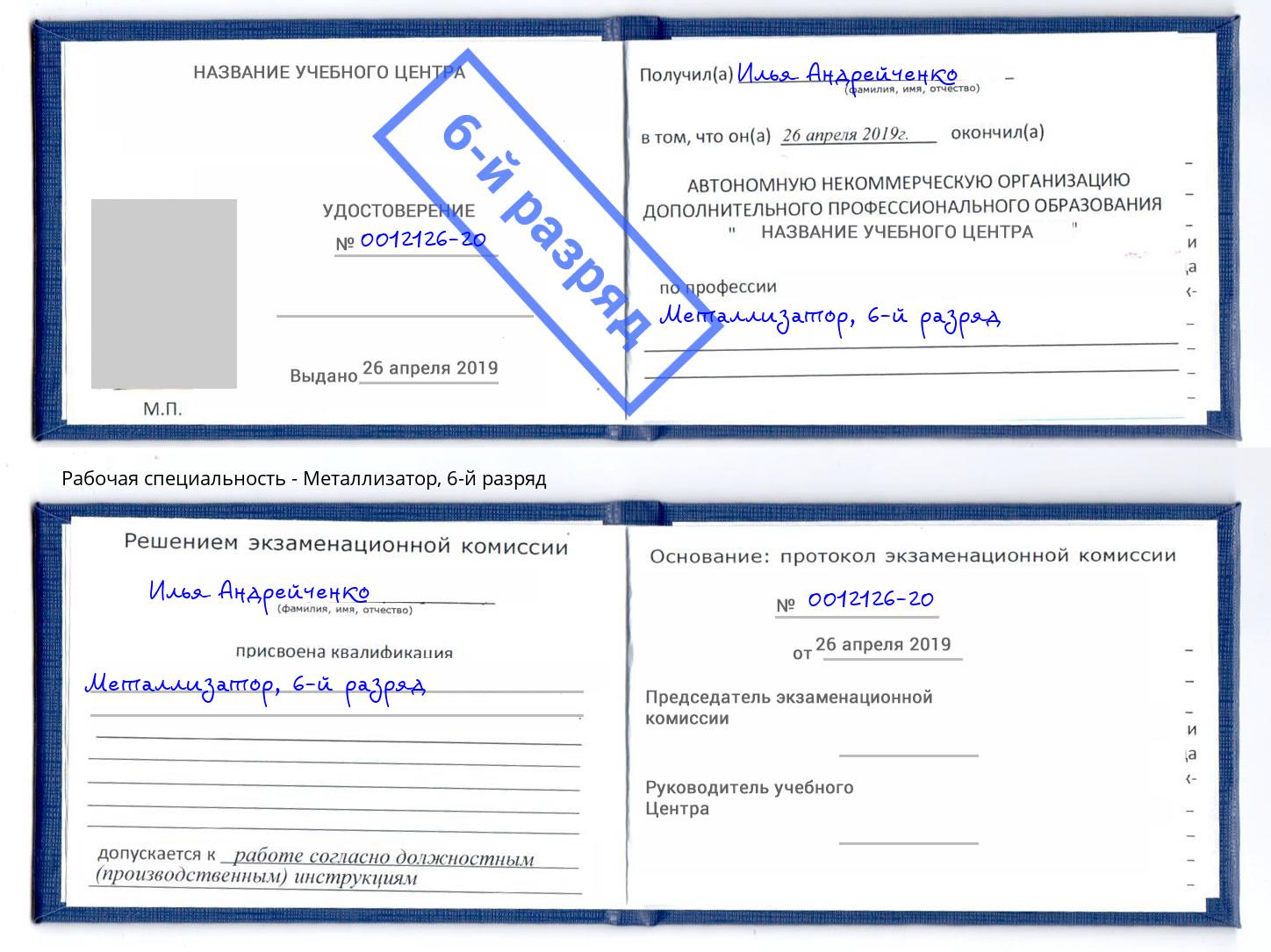 корочка 6-й разряд Металлизатор Солнечногорск