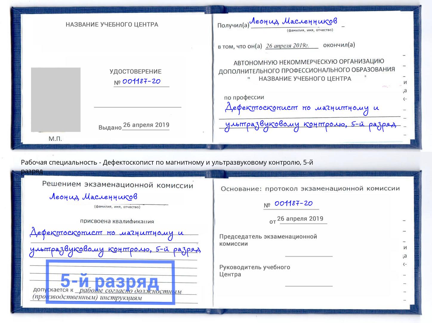корочка 5-й разряд Дефектоскопист по магнитному и ультразвуковому контролю Солнечногорск