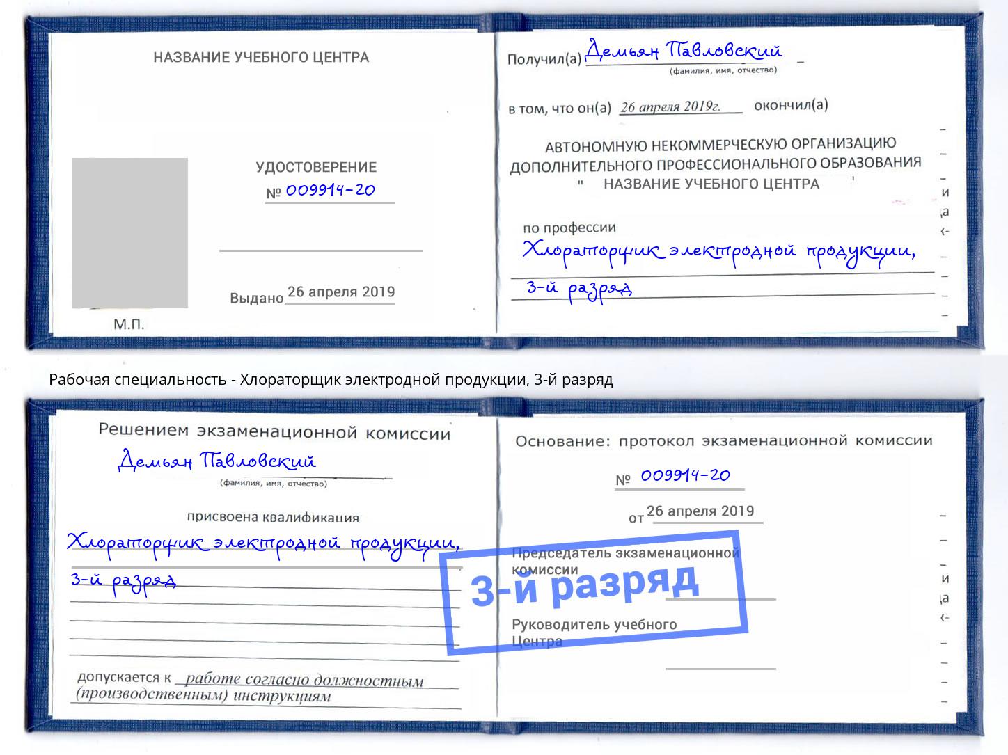 корочка 3-й разряд Хлораторщик электродной продукции Солнечногорск