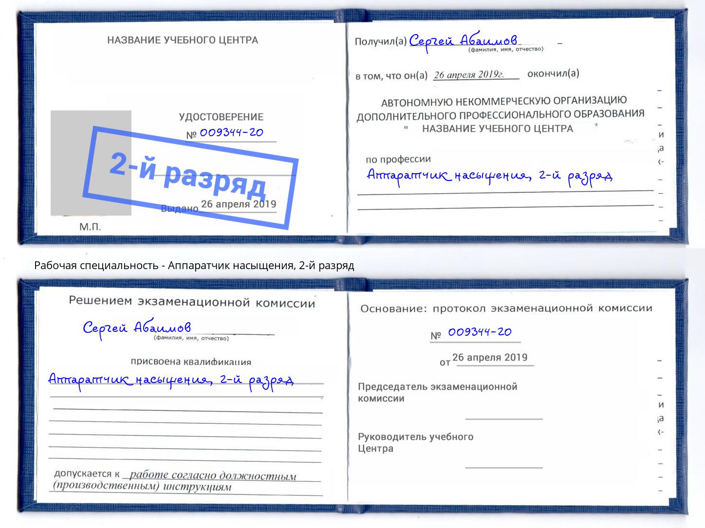 корочка 2-й разряд Аппаратчик насыщения Солнечногорск