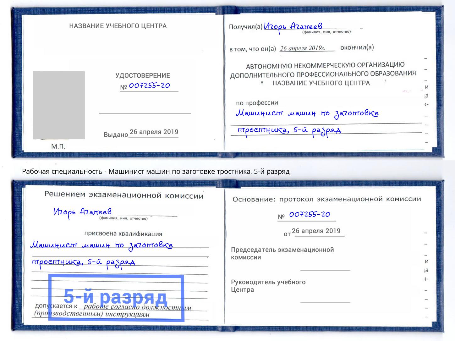 корочка 5-й разряд Машинист машин по заготовке тростника Солнечногорск