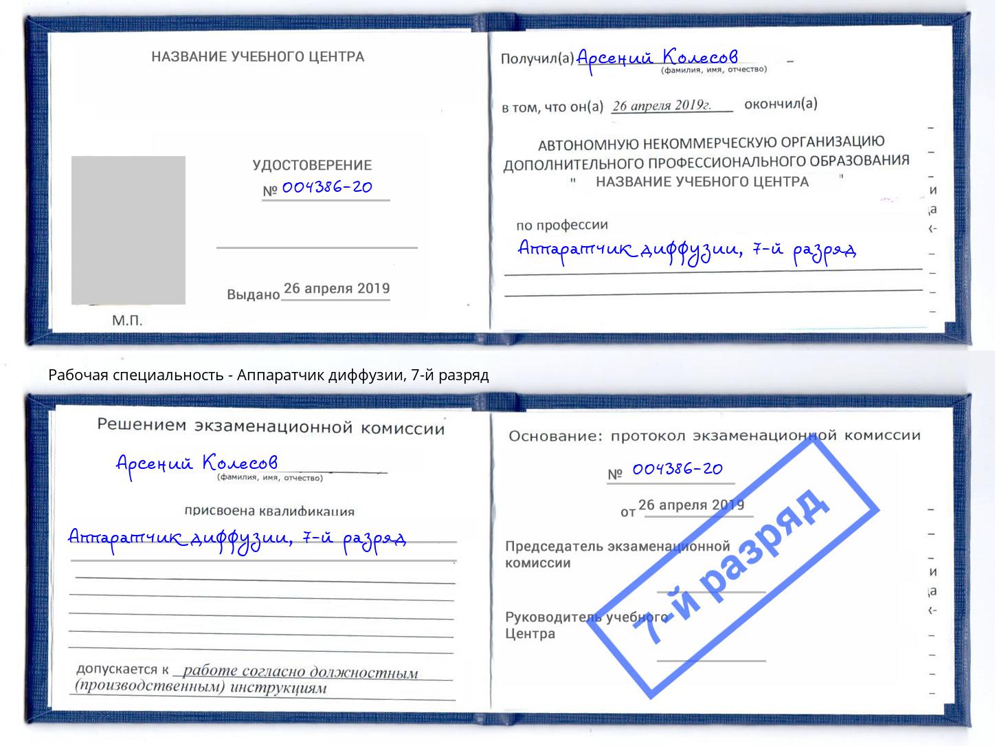 корочка 7-й разряд Аппаратчик диффузии Солнечногорск