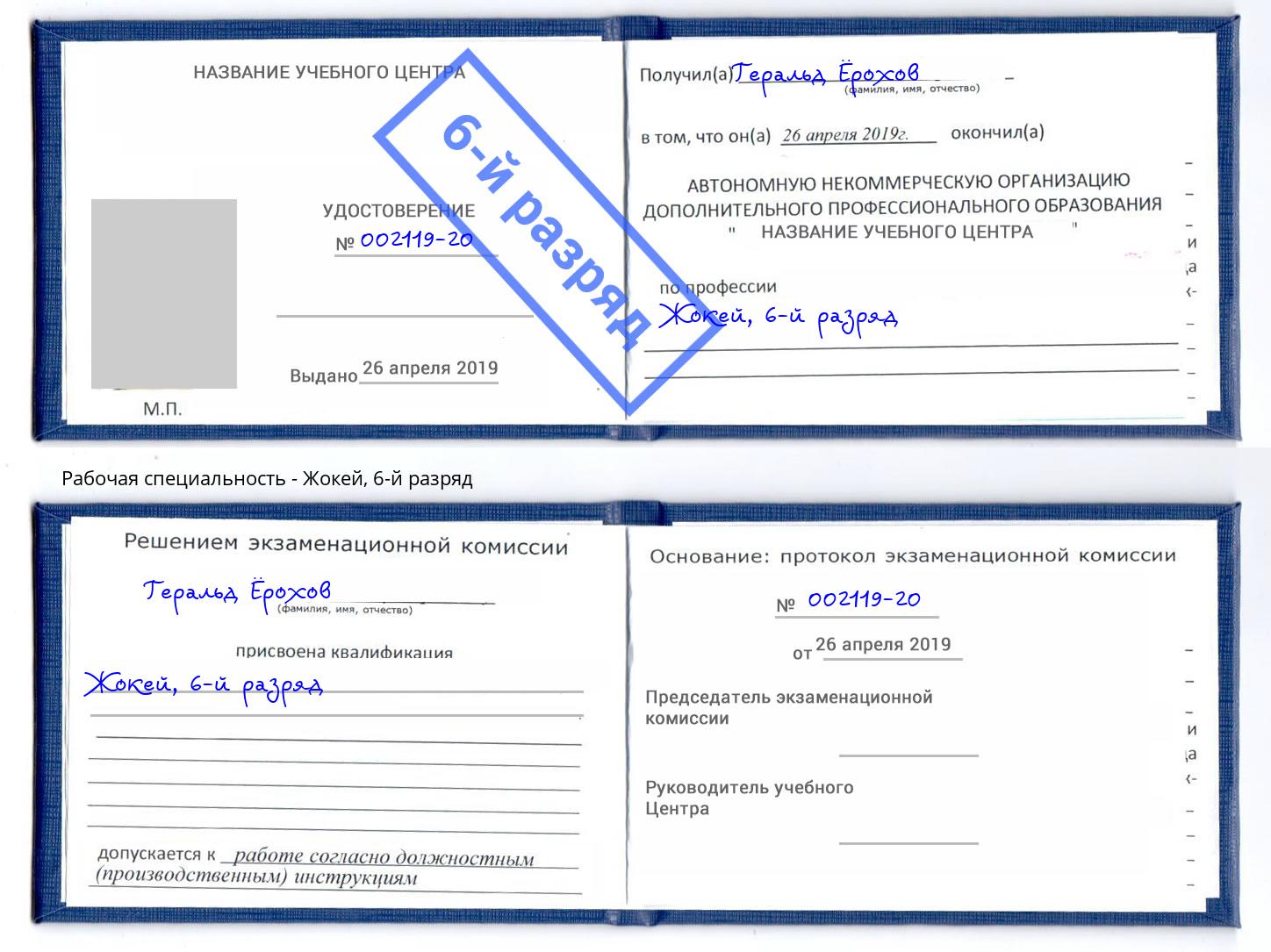 корочка 6-й разряд Жокей Солнечногорск