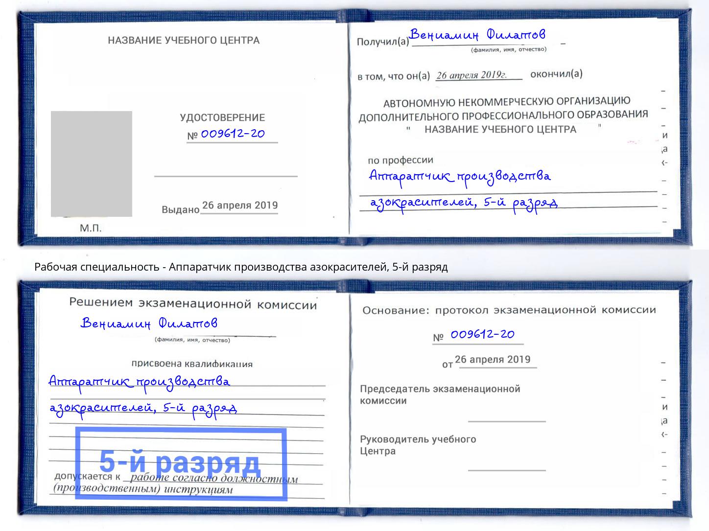 корочка 5-й разряд Аппаратчик производства азокрасителей Солнечногорск