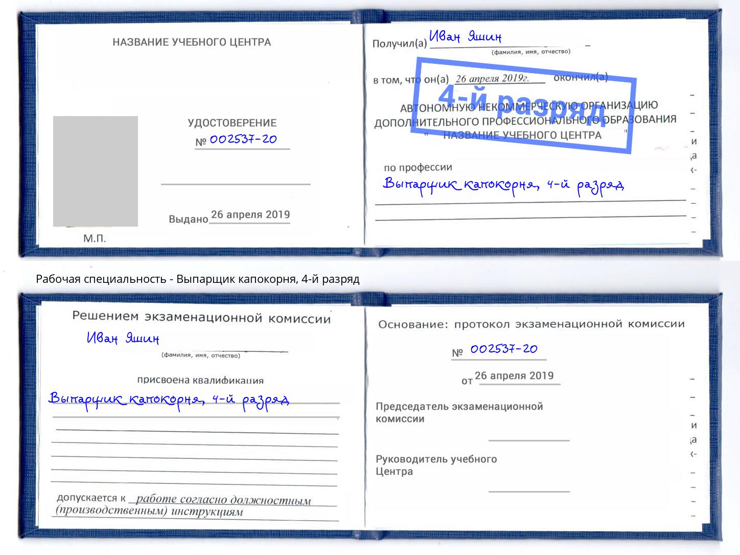 корочка 4-й разряд Выпарщик капокорня Солнечногорск