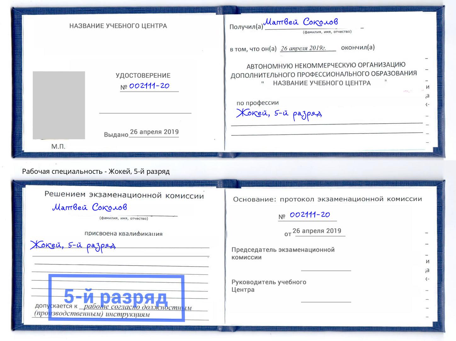 корочка 5-й разряд Жокей Солнечногорск