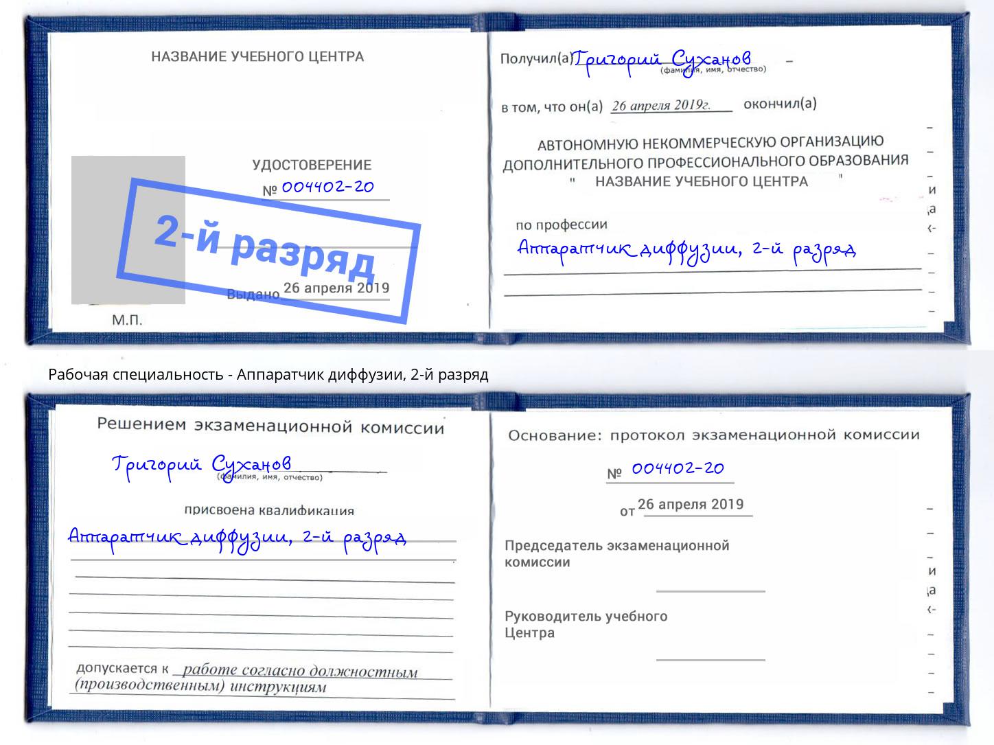 корочка 2-й разряд Аппаратчик диффузии Солнечногорск
