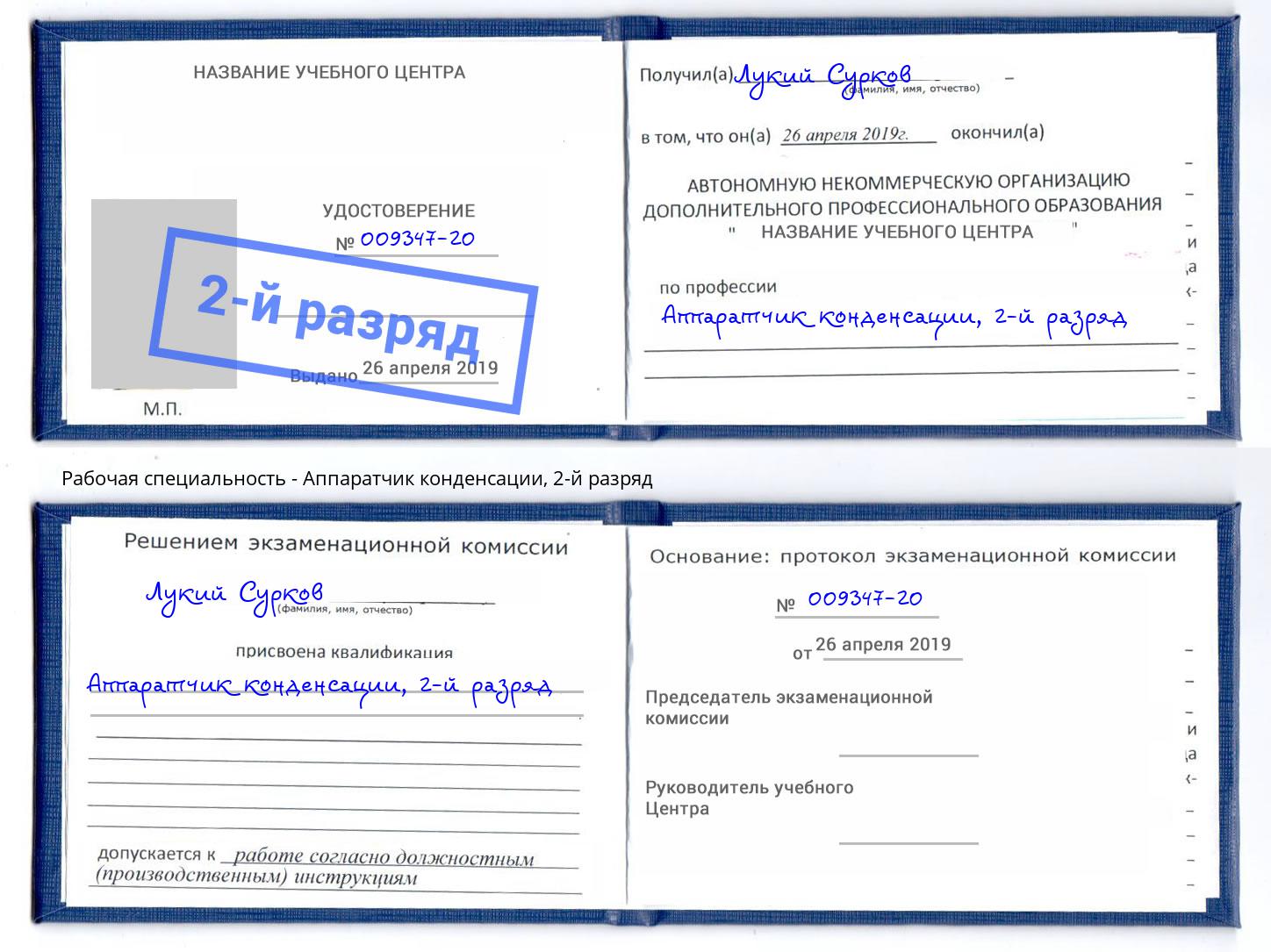 корочка 2-й разряд Аппаратчик конденсации Солнечногорск