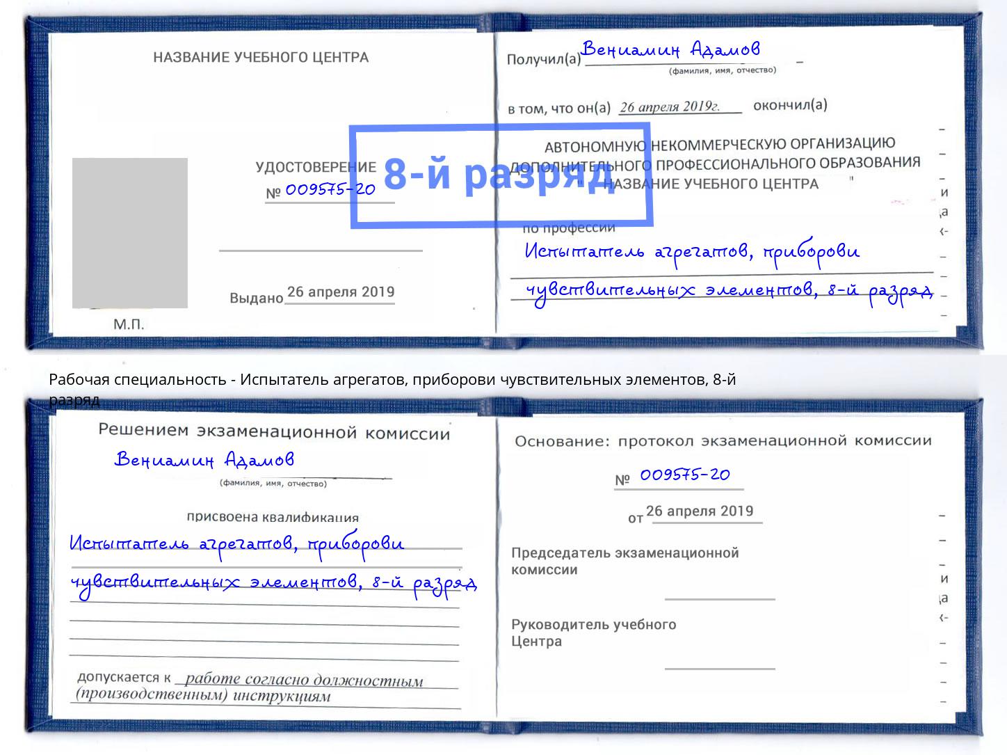 корочка 8-й разряд Испытатель агрегатов, приборови чувствительных элементов Солнечногорск